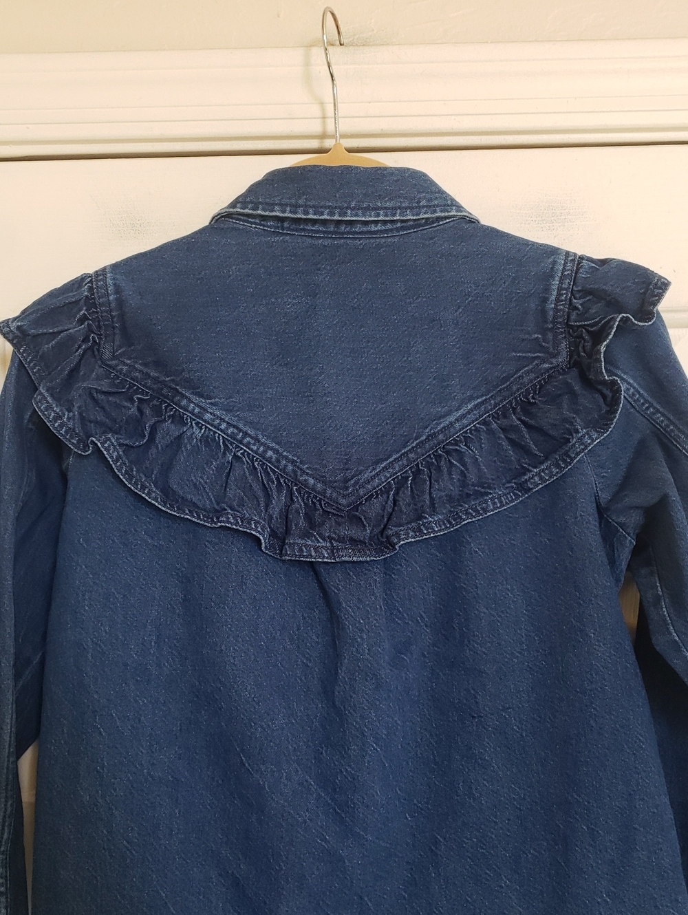 American Eagle Ruffle Denim Western Shirt Medium Wash XXS - Picture 15 of 15